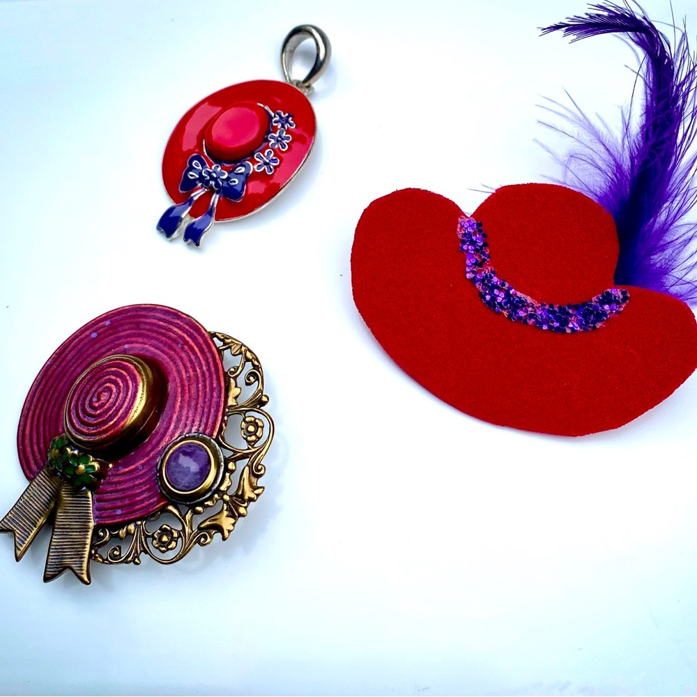 Red Hat Ladies 2 Broaches and 1 Pendant